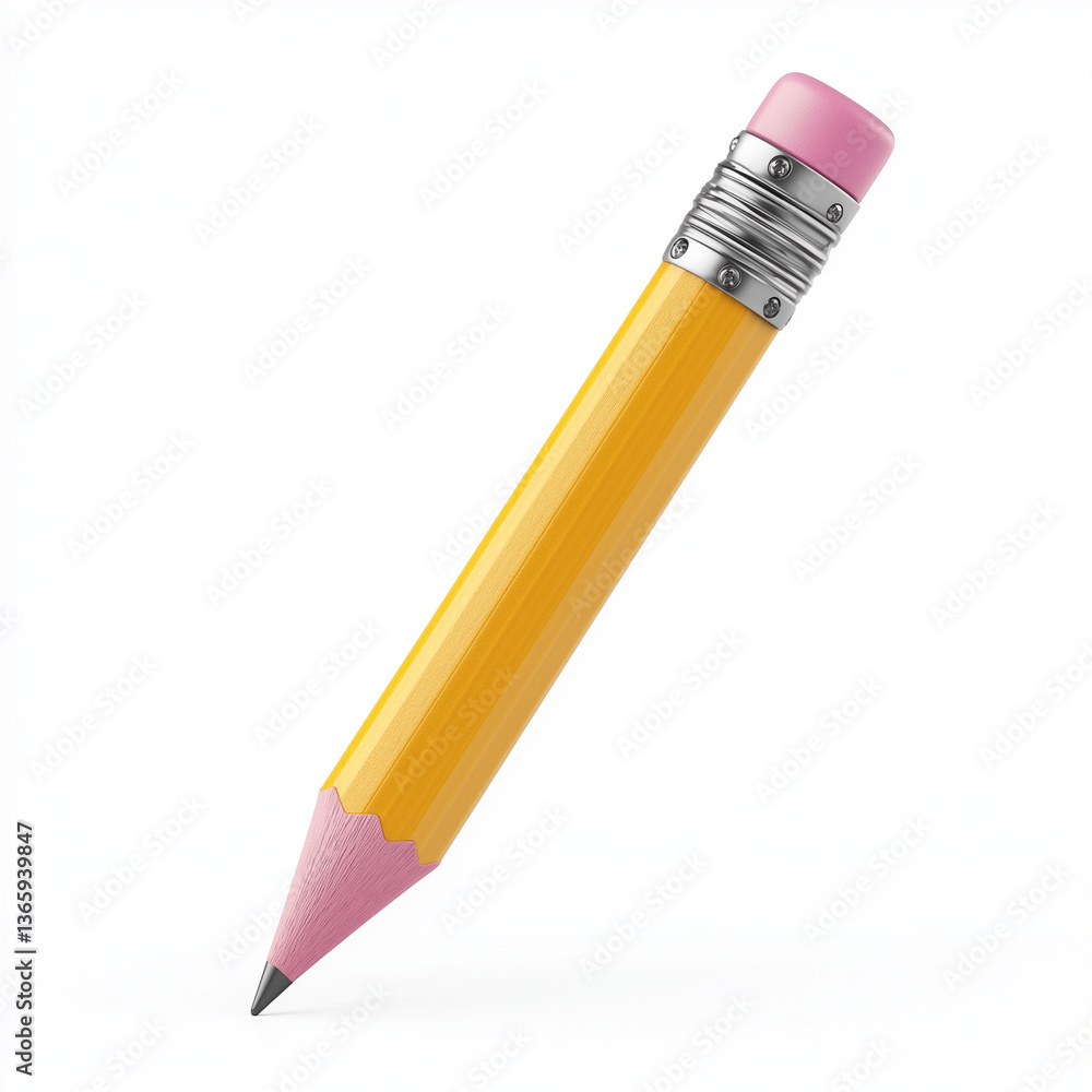 3D Render of a Short Stubby Yellow Pencil with Pink Eraser 3D Render of a Short Stubby Yellow Pencil with Pink Eraser