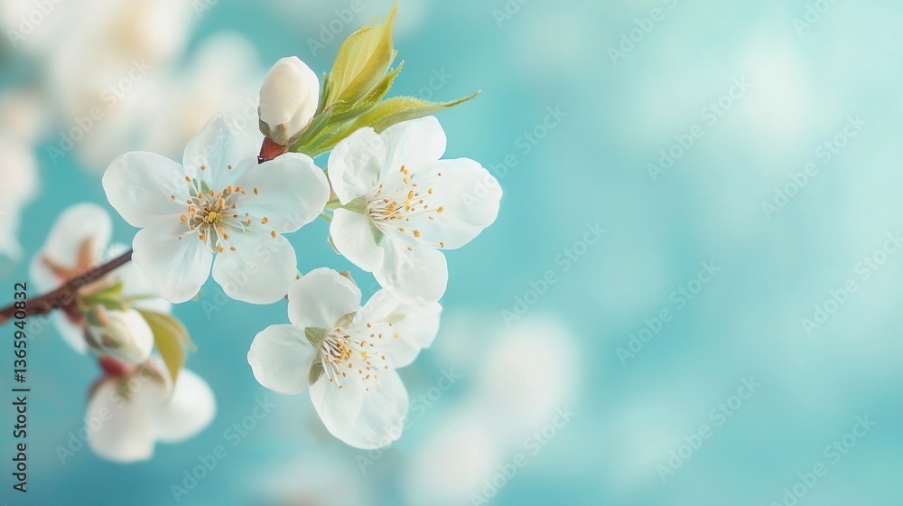 a branch of a blossoming tree with white flowers on it's branches and a blue background a branch of a blossoming tree with white flowers on it's branches and a blue background