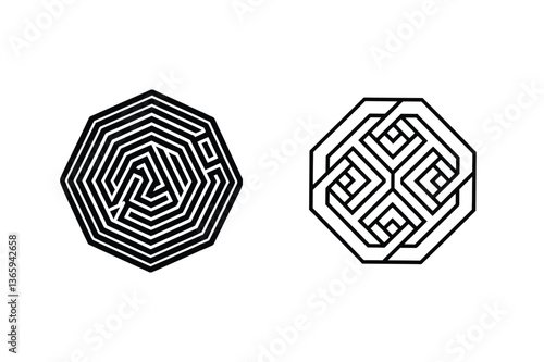 Octagonal Geometric Maze Patterns Abstract Line Art Designs