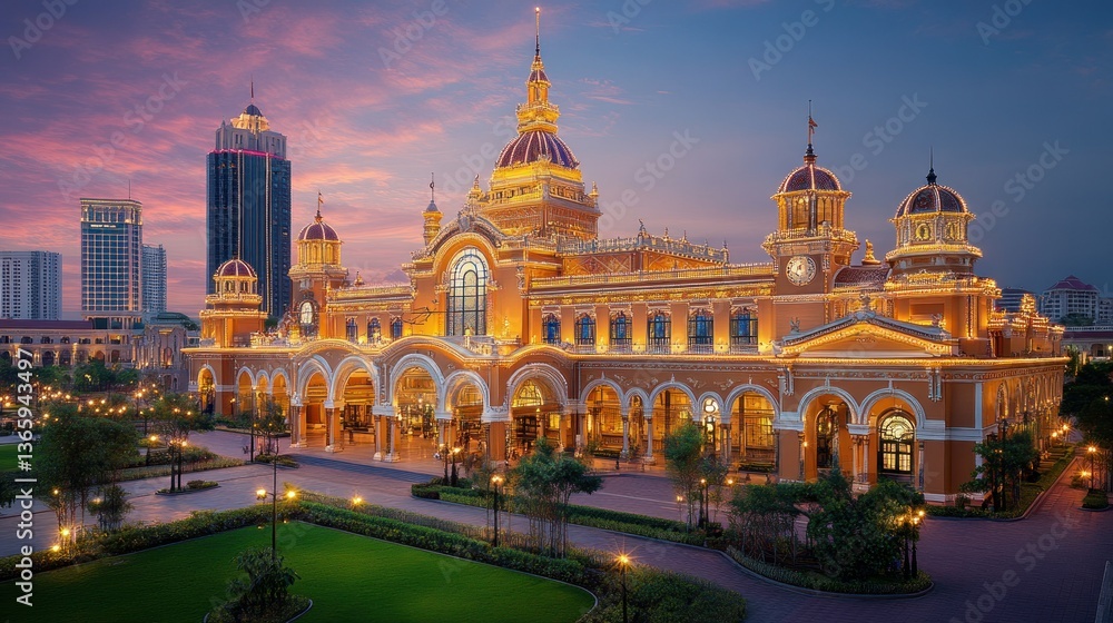 Obraz premium Ornate train station at twilight
