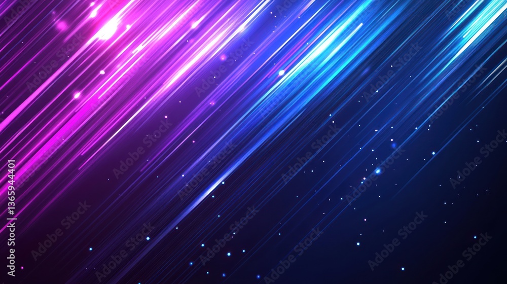 Fototapeta premium Abstract vibrant diagonal lines, glowing lights, dark background, digital art, design element, stock photography