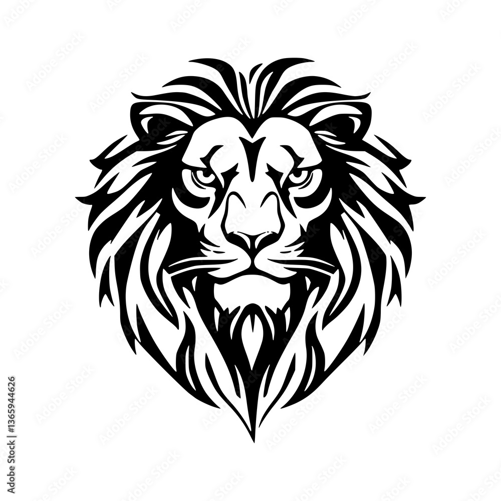 Majestic Lion: A commanding black and white illustration of a lion's head, exuding strength and regality. The intricate design captures the animal's powerful gaze and flowing mane. Majestic Lion: A commanding black and white illustration of a lion's head, exuding strength and regality. The intricate design captures the animal's powerful gaze and flowing mane.
