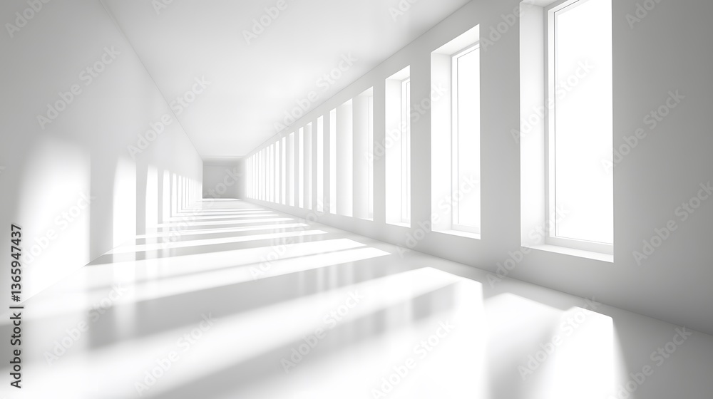 Fototapeta premium A long white corridor illuminated by bright natural light