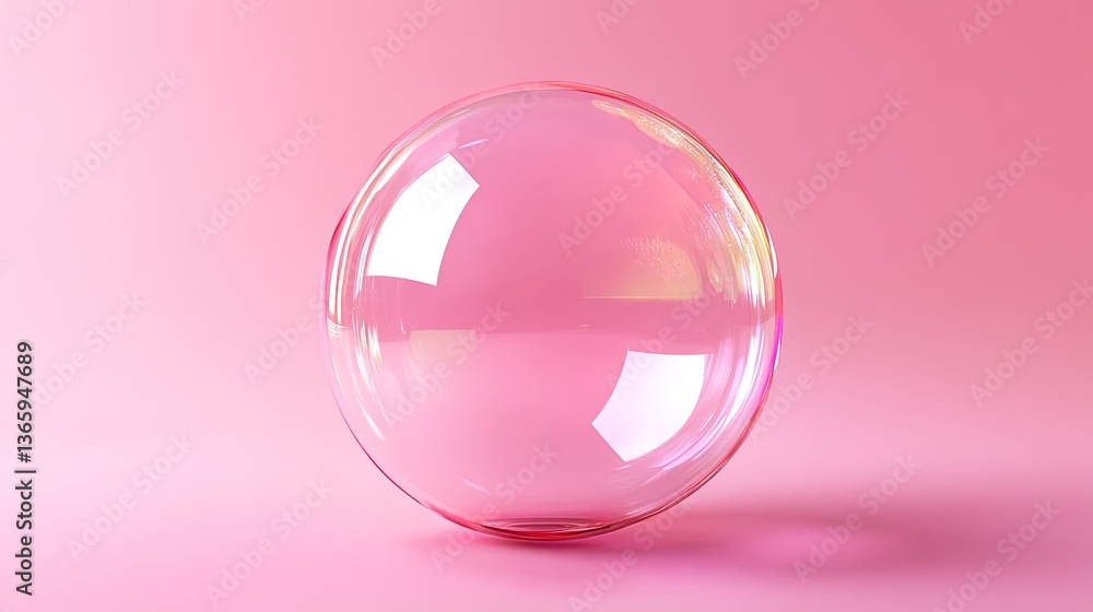 Shiny pink crystal ball with glass sphere reflection and abstract bubbles Shiny pink crystal ball with glass sphere reflection and abstract bubbles