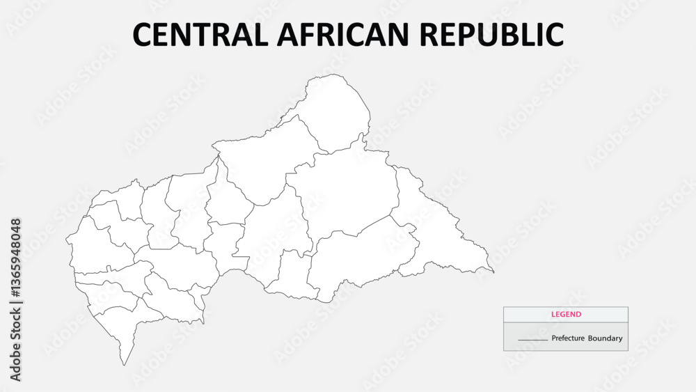 Fototapeta premium Central African Republic Map. State map of Central African Republic. Administrative map of Central African Republic with states names in outline.