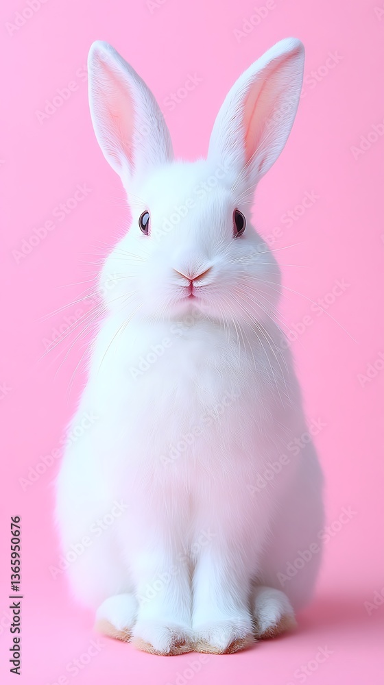 Fototapeta premium White Rabbit Pink Background.