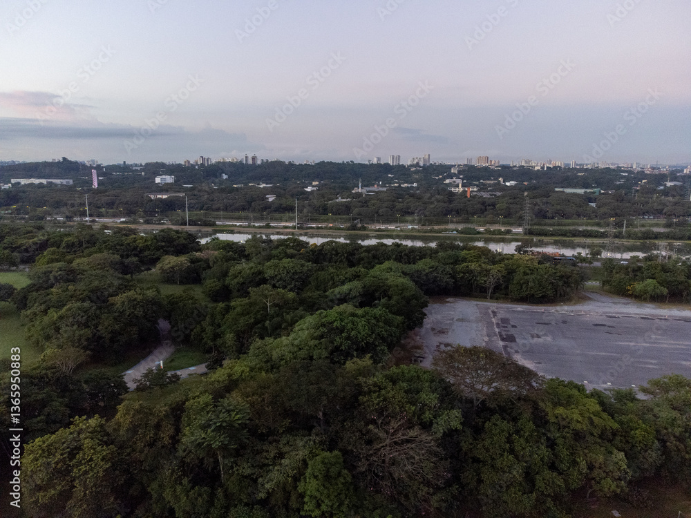 Incredible aerial view of the Pinheiros River waterfront in the city of São Paulo, a major Latin American metropolis Incredible aerial view of the Pinheiros River waterfront in the city of São Paulo, a major Latin American metropolis