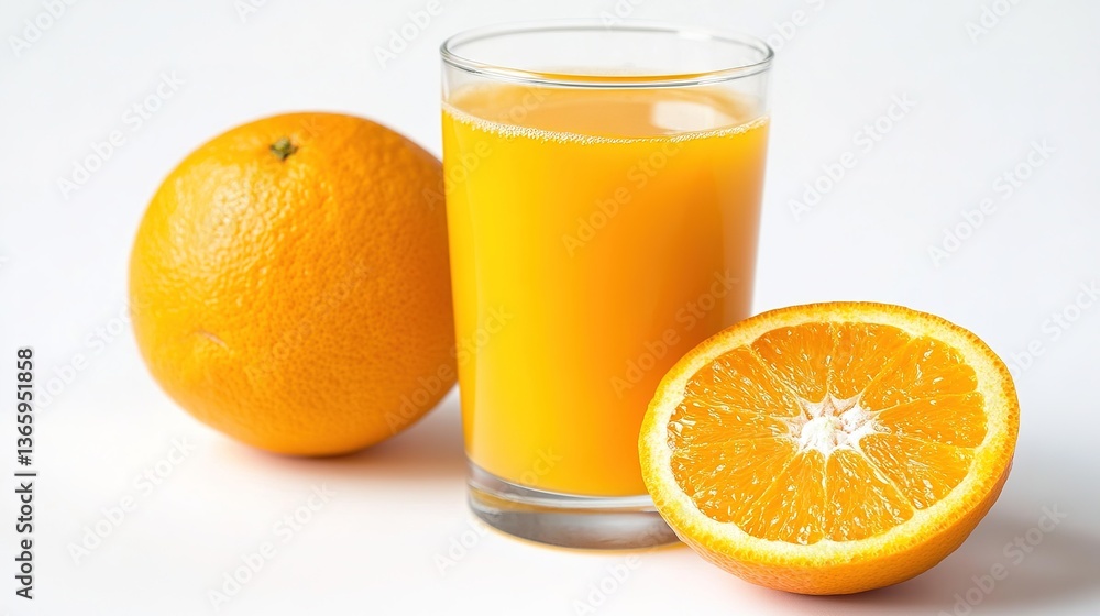 Refreshing orange juice with fresh oranges beverage photography bright lighting Refreshing orange juice with fresh oranges beverage photography bright lighting