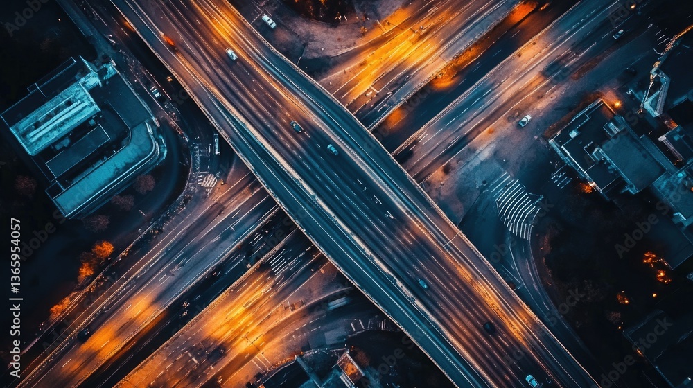 Aerial view of a bridge at dusk with vibrant sky and soft light Aerial view of a bridge at dusk with vibrant sky and soft light