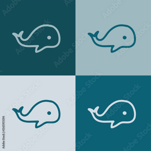 Icône de baleine ligne et colorée