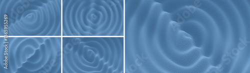 3D wavy background with ripple effect. Grid surface with particle. Vector illustration for cover, card, postcard, interior design, banner, poster, brochure or presentation.