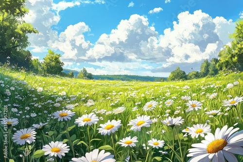 Field of vibrant yellow sunflowers under a clear blue sky, stretching towards the sun with bees buzzing around, creating a lively summer scene.