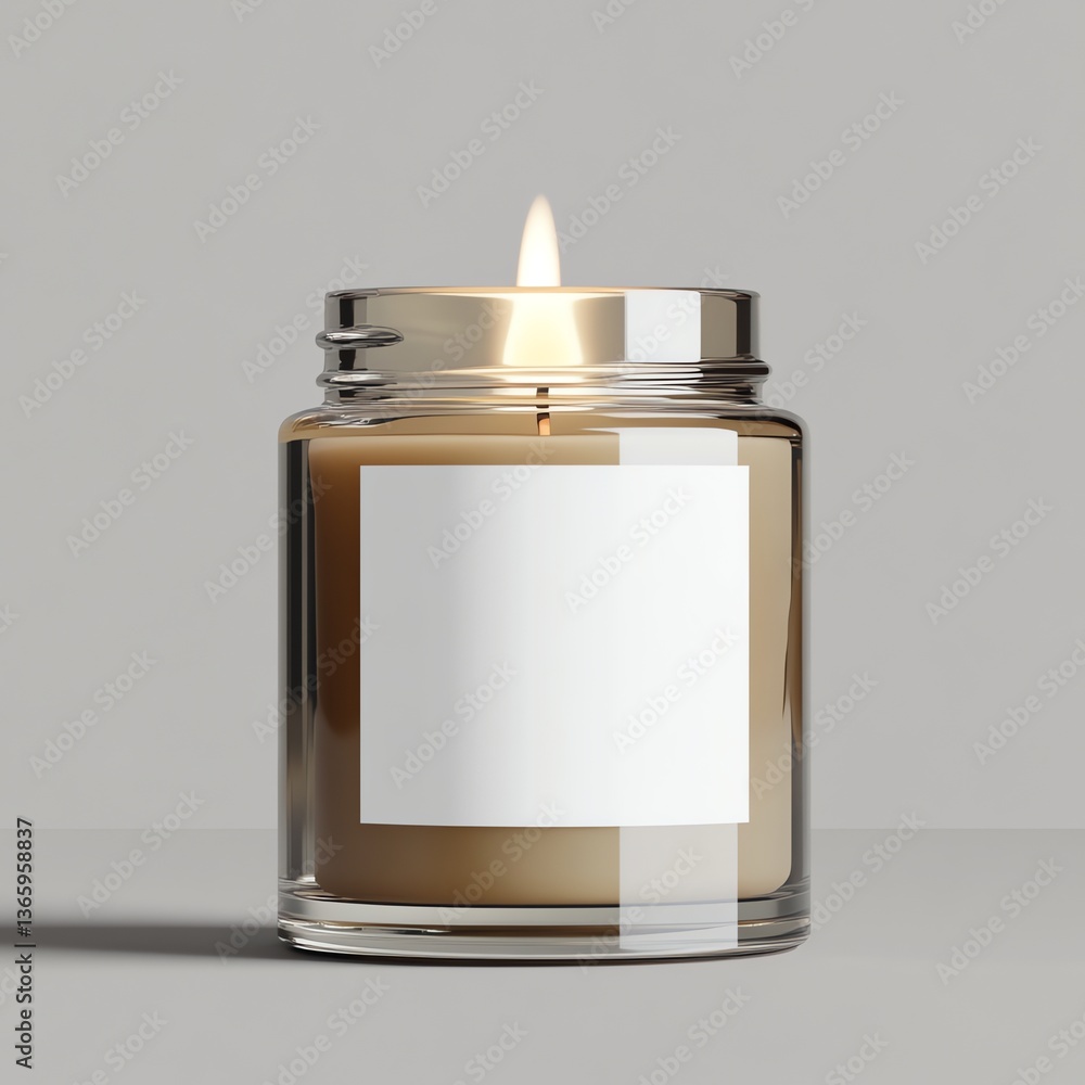 Burning Candle in Glass Jar with Label for Branding Mockup Burning Candle in Glass Jar with Label for Branding Mockup