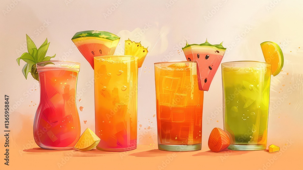 Fototapeta premium Colorful summer refreshing fruit drinks
