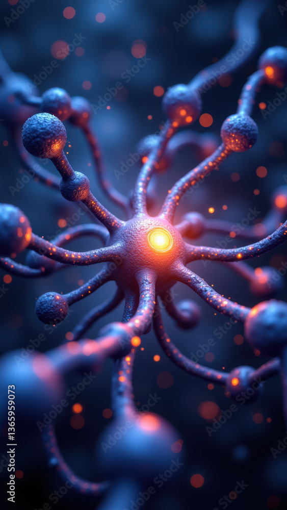 An artistic illustration of a neuron's synapse with magnesium ions highlighted in glowing blue and red, emphasizing their role as essential co-factors. An artistic illustration of a neuron's synapse with magnesium ions highlighted in glowing blue and red, emphasizing their role as essential co-factors.