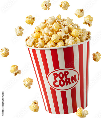 Classic popcorn bucket with flying kernels 