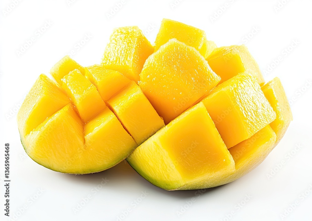 Freshly cut mango segments. Bright yellow cubes of sweet tropical fruit, ready to eat. Perfect for snacks, salads, or desserts Freshly cut mango segments. Bright yellow cubes of sweet tropical fruit, ready to eat. Perfect for snacks, salads, or desserts