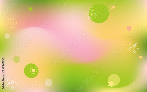 Bright spring blurred background with geometric shapes and copy space. Vector editable horizontal gradient funnygrid gradient.  Bright green, yellow and pink colors of nature awakening
