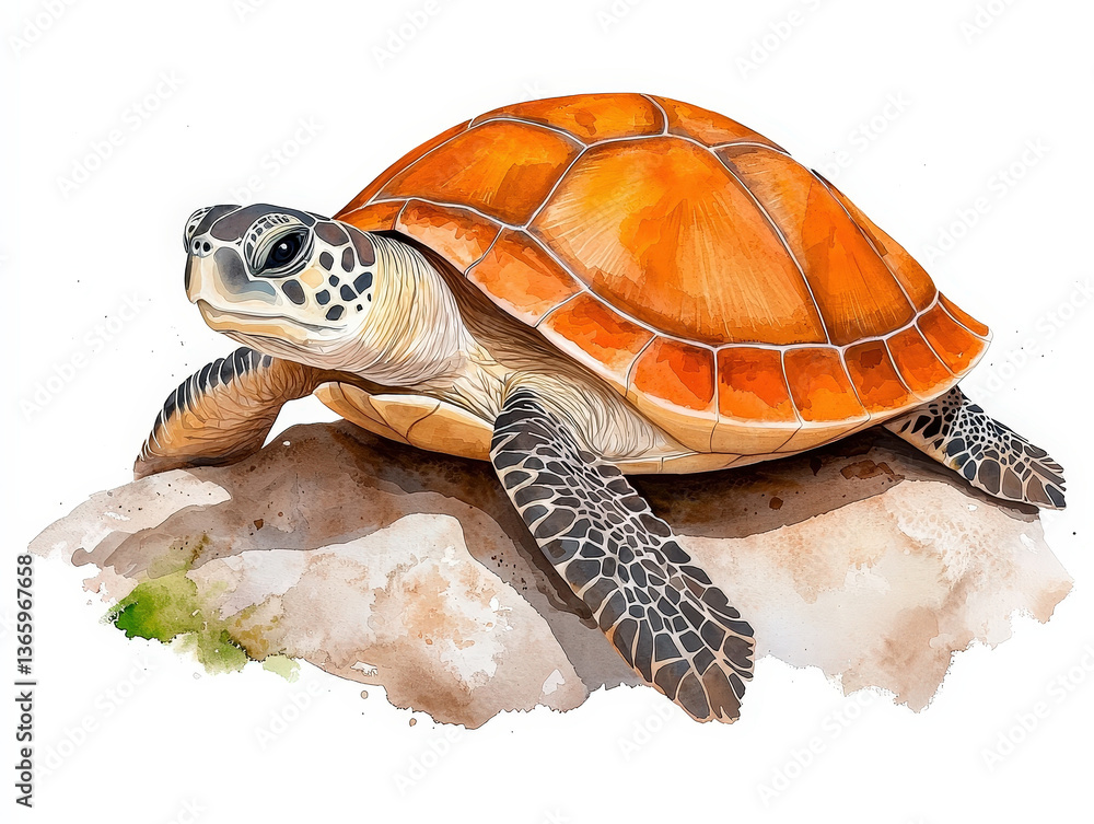 Obraz premium vibrant watercolor illustration of turtle showcases its intricate details and natural beauty., Watercolor illustration