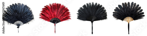 Burlesque feather fan isolated on transparent background. PNG ,Set of