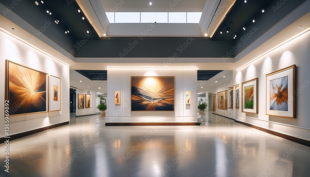 Stylish art gallery showcasing contemporary artworks Stylish art gallery showcasing contemporary artworks