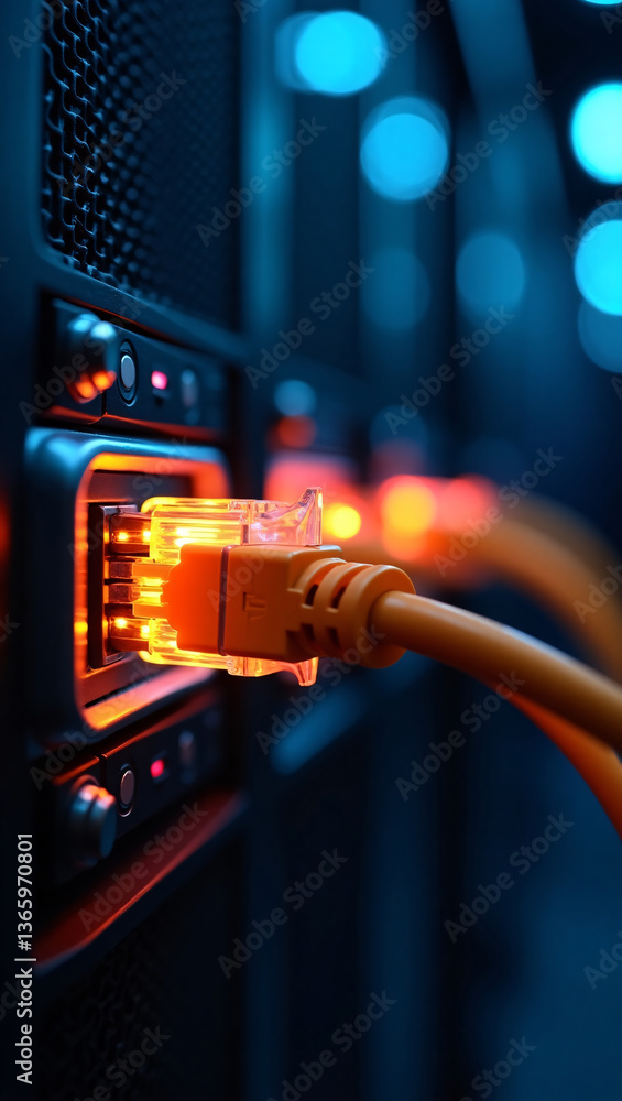 Orange Network Cables Connected to Server Orange Network Cables Connected to Server