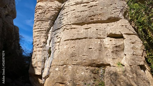 Hiking in the Torcal de Antequerra National Park, limestone rock formations and known for unusual karst landforms in Andalusia, Malaga, Spain.