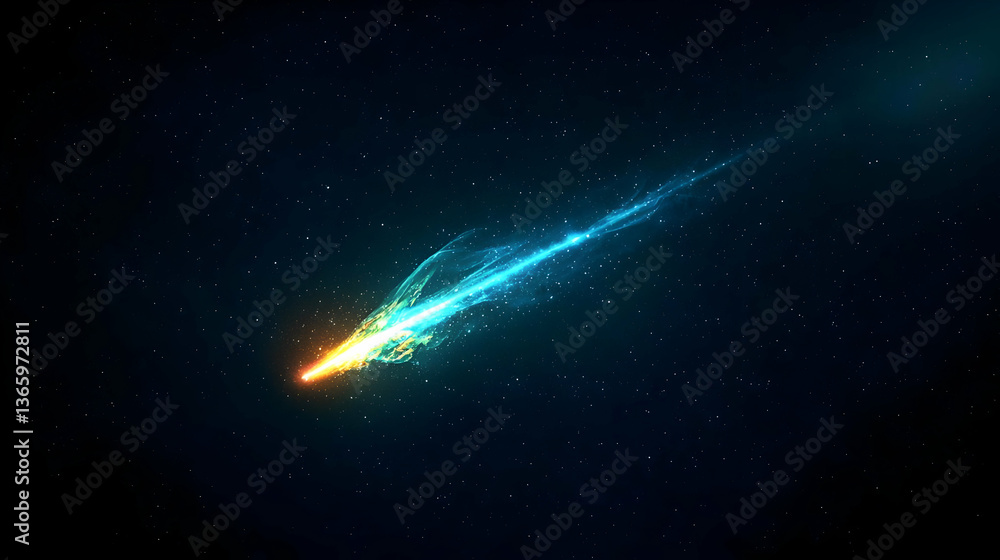 Fototapeta premium Digital Comet With Glowing Trail In Dark Space