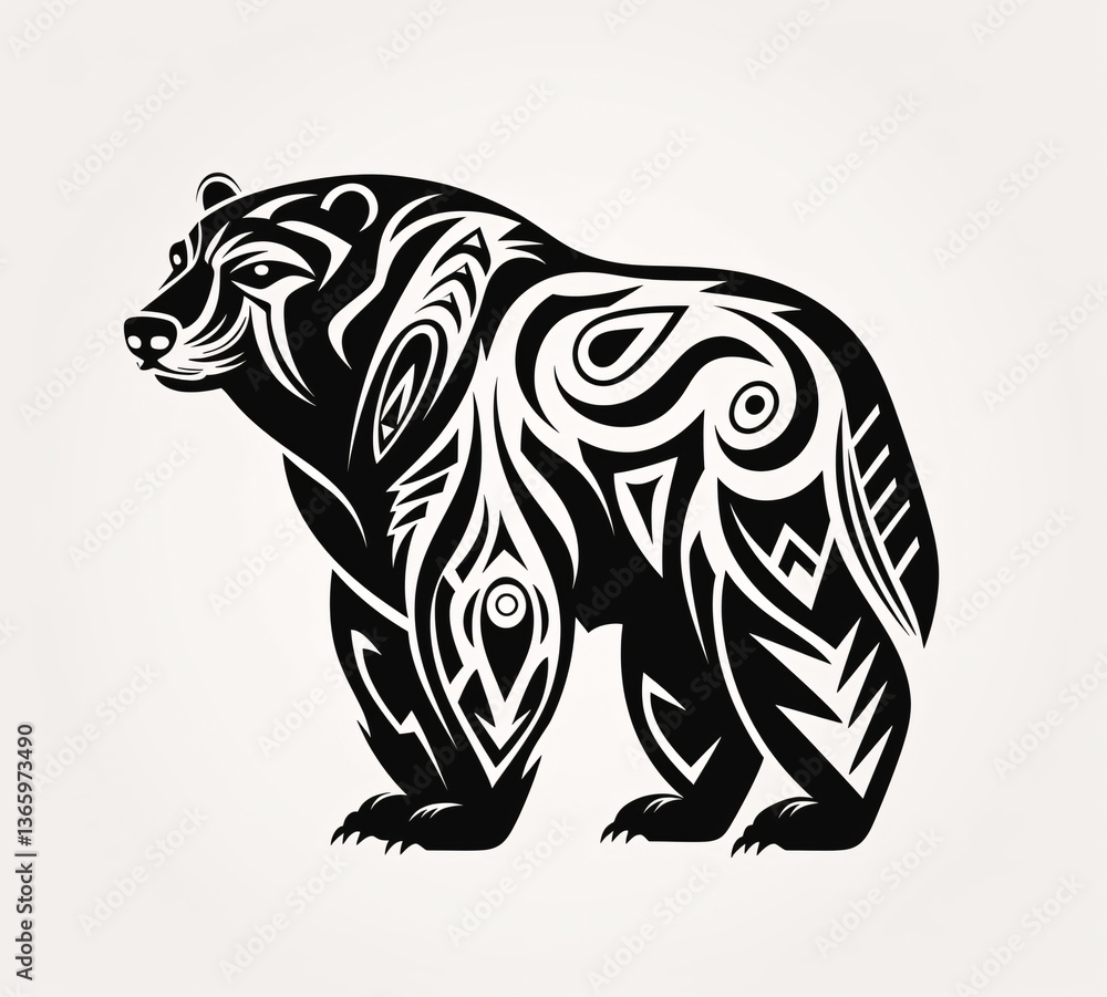 Fototapeta premium Bear or grizzly bear as a simple image for a tattoo. Minimalistic graphic sketch drawing.