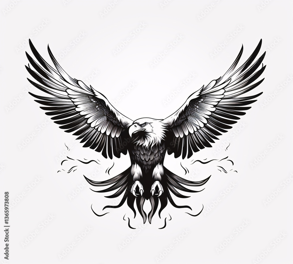 Obraz premium American eagle silhouette black background on white background. Decorative element.