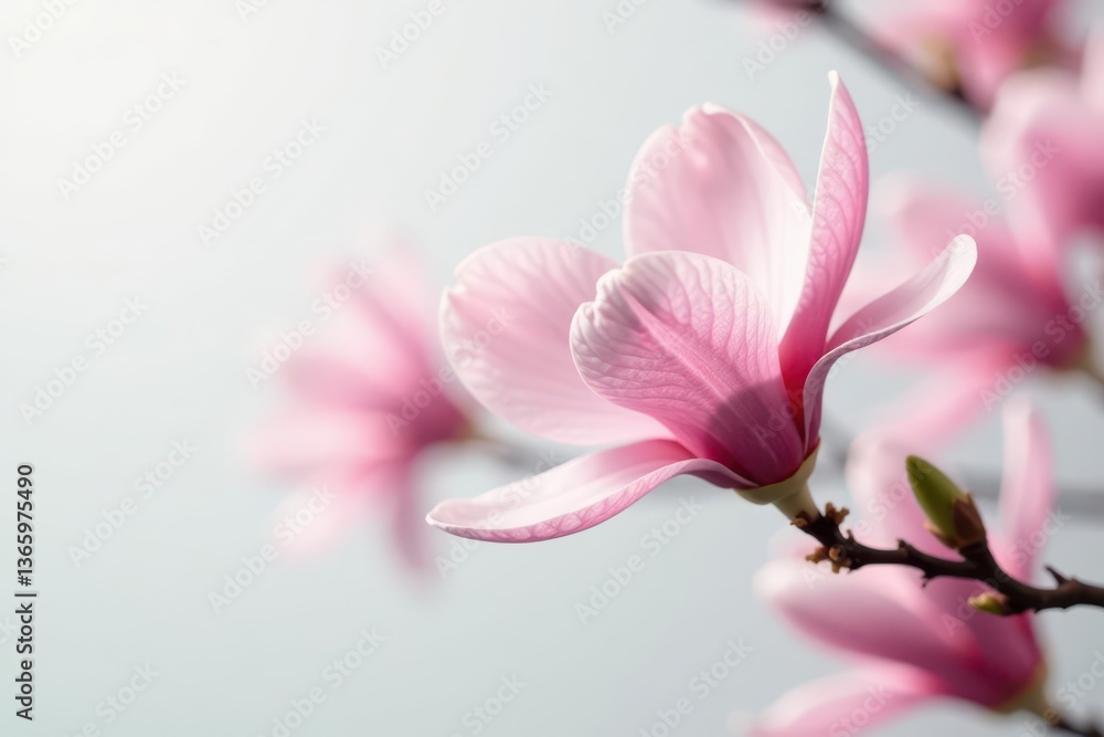 Delicate pink magnolia blossom, crisp white backdrop, sharp focus , design element, vibrant, full depth of field Delicate pink magnolia blossom, crisp white backdrop, sharp focus , design element, vibrant, full depth of field