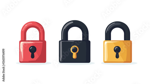 Set of modern style padlocks in various colors on a white background for illustration purpose