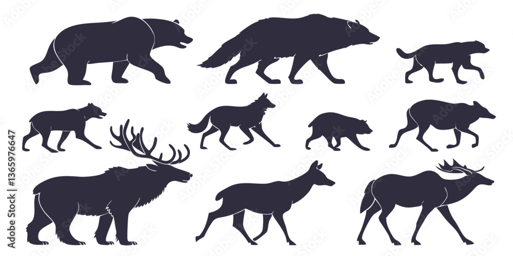 Fototapeta premium big mammals of the northern lands silhouettes