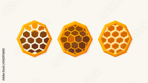 Modern illustration of honeycomb structures showcasing distinct patterns and colors with a light background