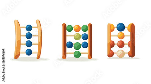 Colorful illustration of a set of three modern-style abacuses in various designs
