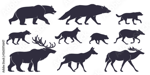 big mammals of the northern lands silhouettes