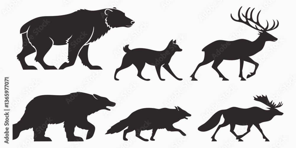 Naklejka premium big mammals of the northern lands silhouettes