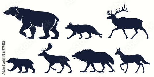 big mammals of the northern lands silhouettes
