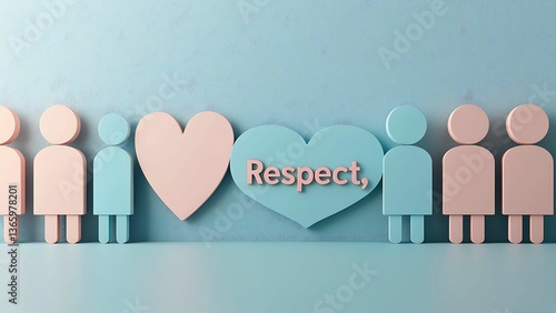 A conceptual image representing respect and unity between people of different genders with heart symbol