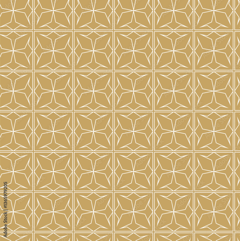 Abstract geometric pattern with crosses, stripes, lines. Seamless vector background. White and gold ornament. Modern reticulated graphic design. Abstract geometric pattern with crosses, stripes, lines. Seamless vector background. White and gold ornament. Modern reticulated graphic design.