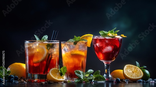 Bartender preparing colorful cocktails with fresh ingredients