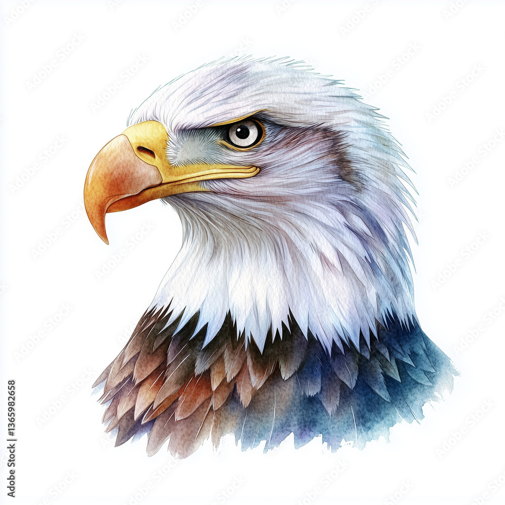 Obraz premium Eagle watercolor painting. Eagle head side profile watercolor illustration isolated on a white background