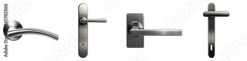 Modern steel door handle isolated on transparent background. PNG ,Set of