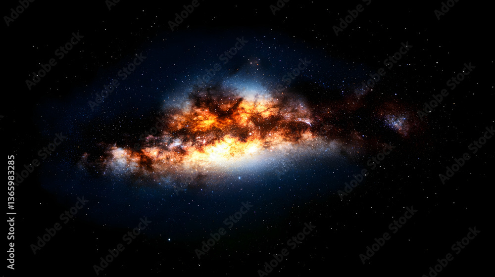 Fototapeta premium Spiral Galaxy Illuminated With Orange And Blue Hues Against The Blackness Of Space