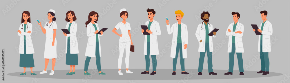 Doctor and nurse characters vector illustration set Doctor and nurse characters vector illustration set