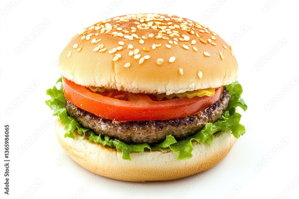 Delectable Mini Burger. Close-up of an Isolated Small Hamburger on a Crisp White Background Delectable Mini Burger. Close-up of an Isolated Small Hamburger on a Crisp White Background