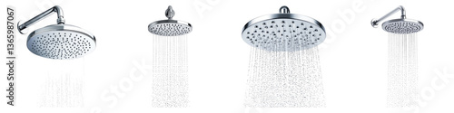 Rainfall showerhead isolated on transparent background. PNG ,Set of