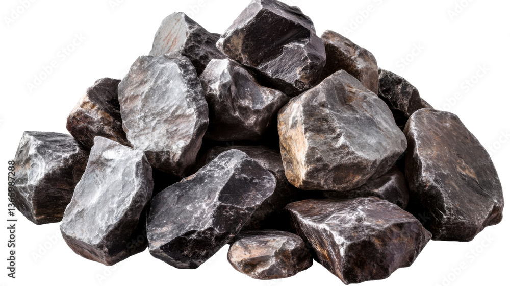 A pile of silver ore rocks on white background A pile of silver ore rocks on white background