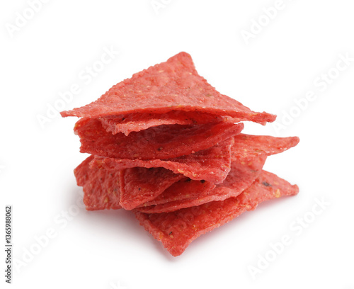Stack of tasty red nachos o...