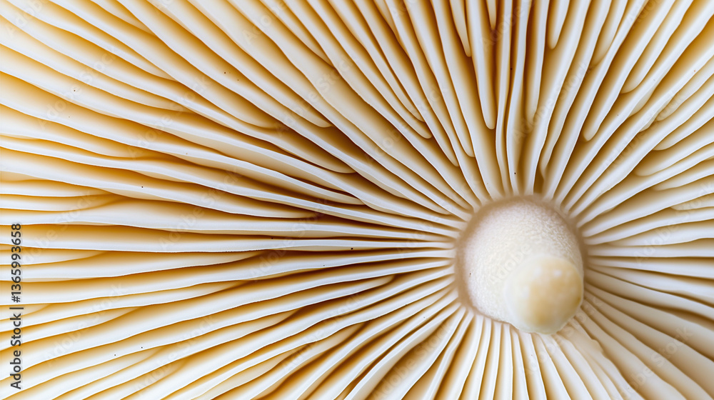 Fototapeta premium Paper-thin mushroom gills close-up with soft lighting
